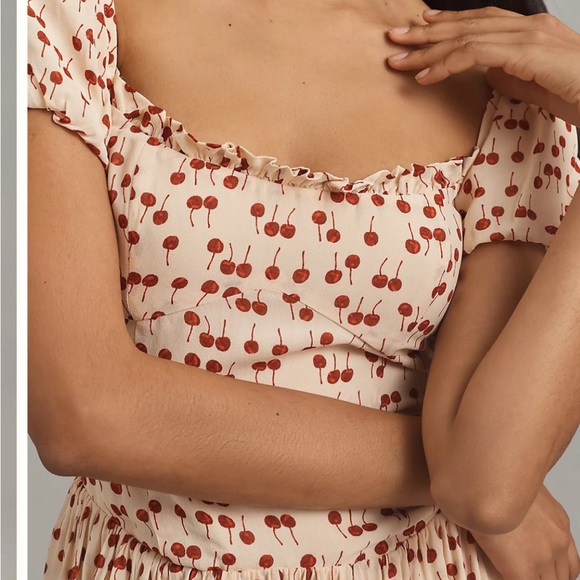 Reformation Davonne Mini Dress in Cherry Pudding Sweetheart Neckline Coquette - Picture 4 of 11